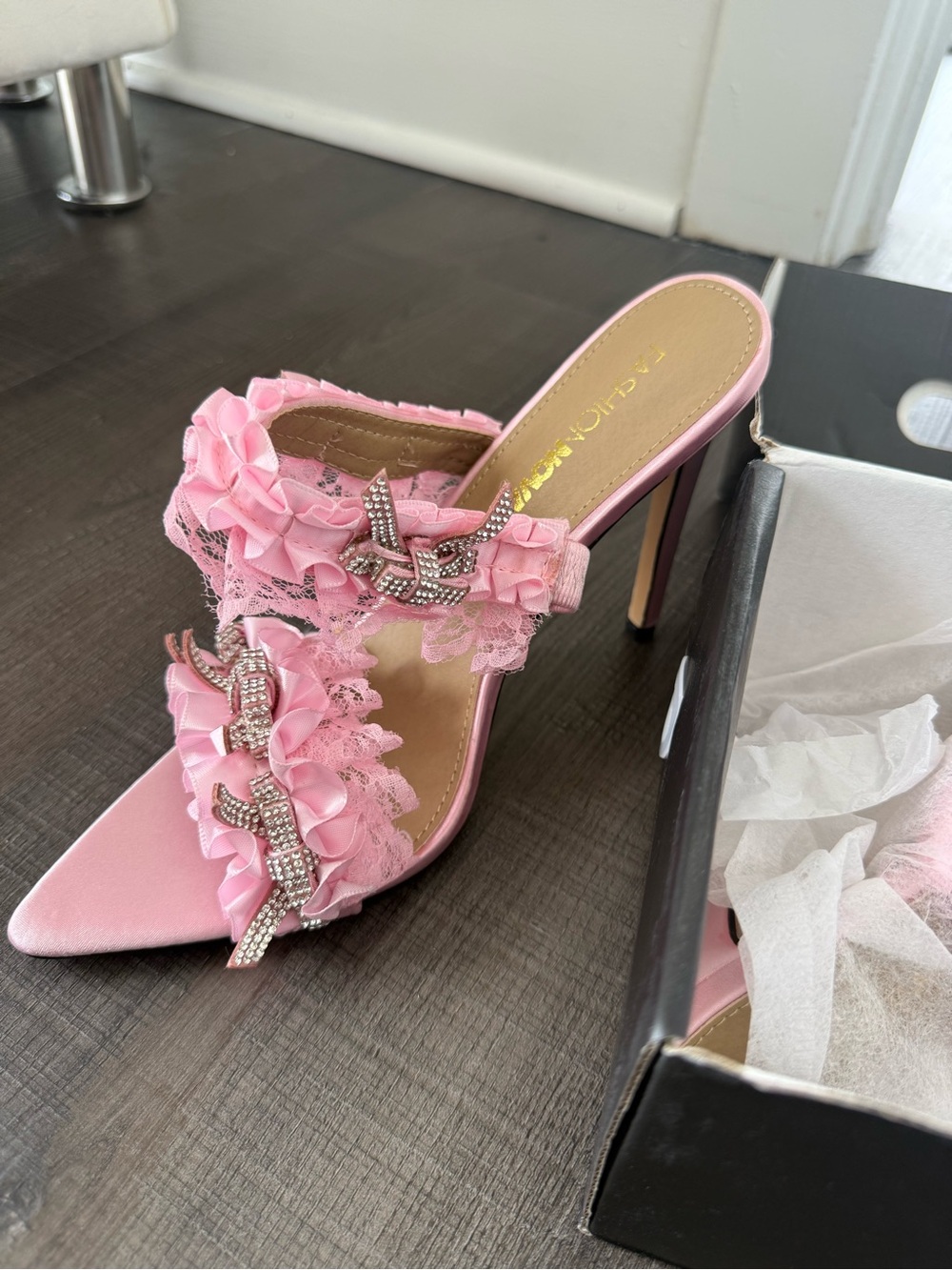 Elegant Pink Embellished Women's High Heel Mule